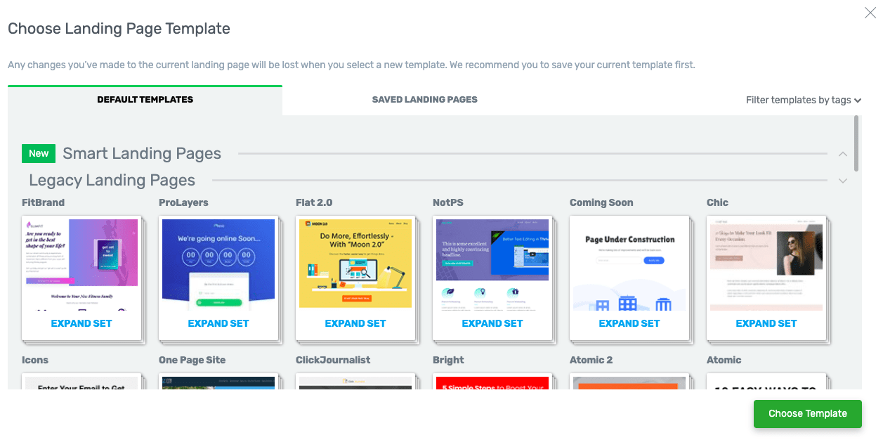 Lựa chọn landing page trên Thrive Architect