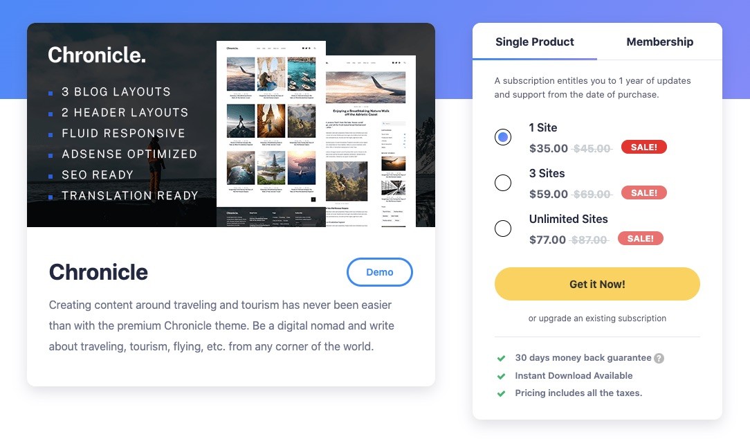 Theme Chronicle cho blog du lịch