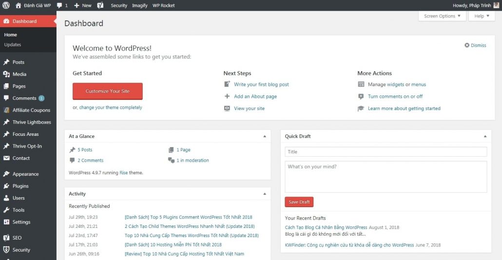 Giao diện quản lý blog wordpress của bạn có thể trông như thế này